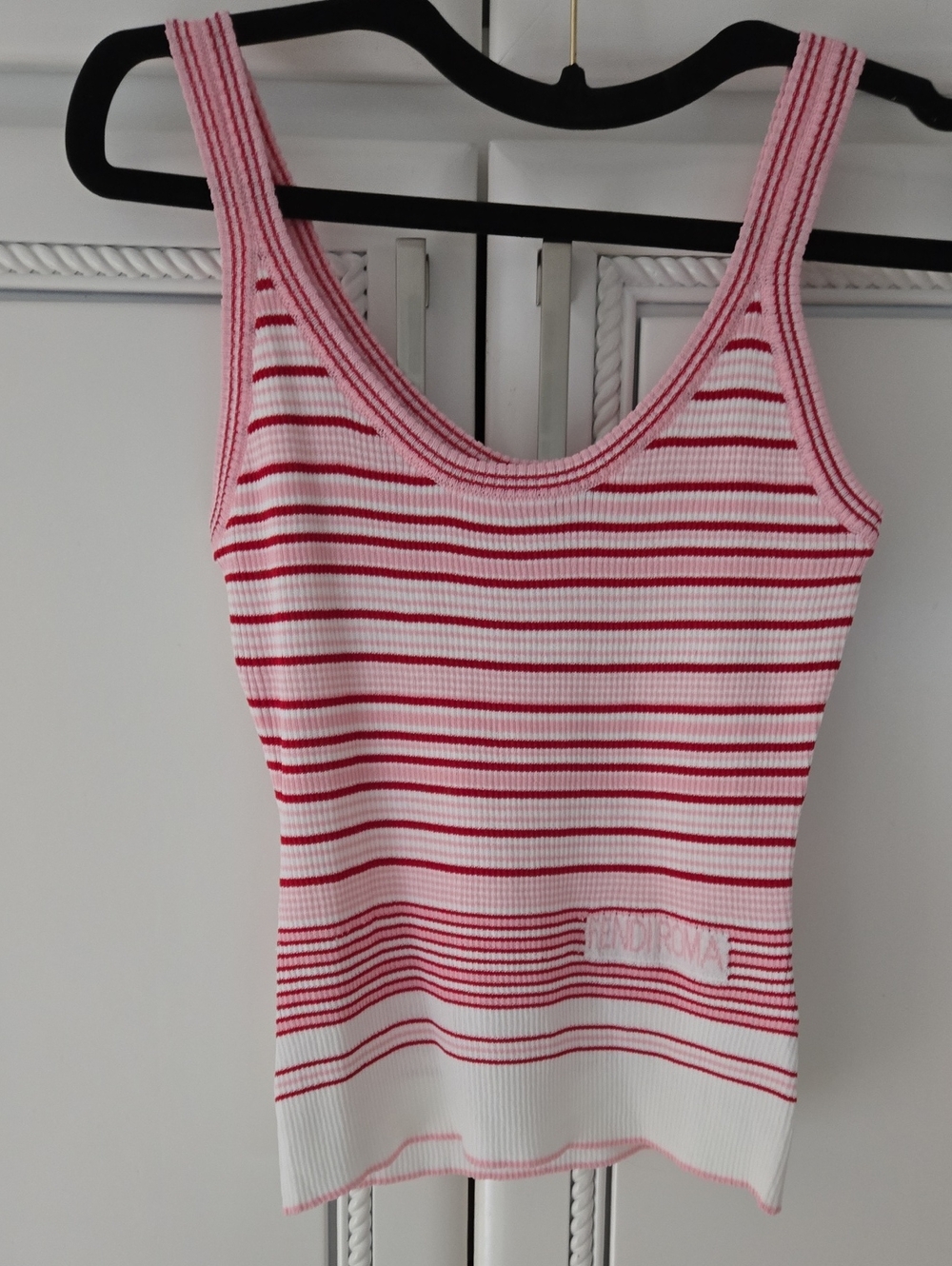 Fendi Pink and Red Striped Ribbed Tank Top